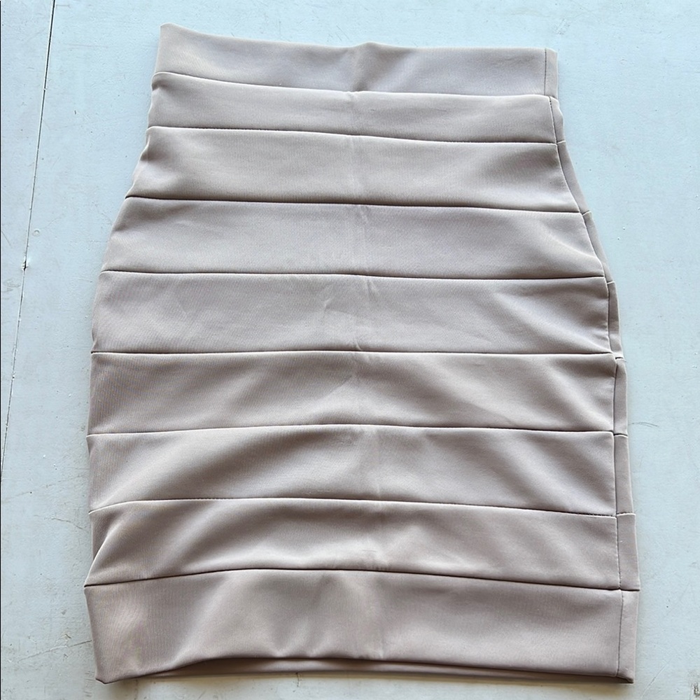 Toska Tan and Cream Ribbed Pencil Mini Skirt